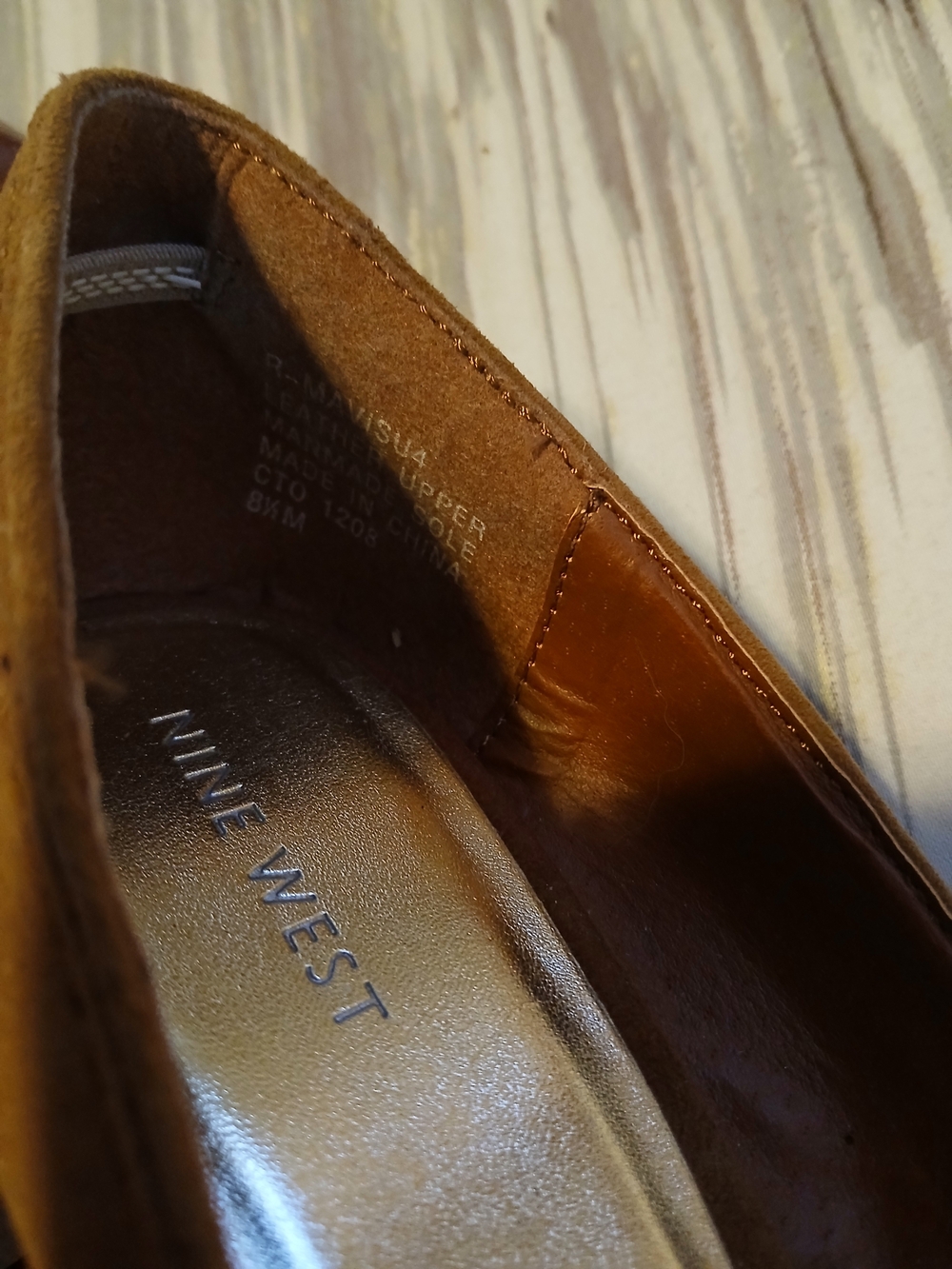 Nine West Tan Suede Peep-Toe Wood-Platform Wedges - Picture 7 of 8